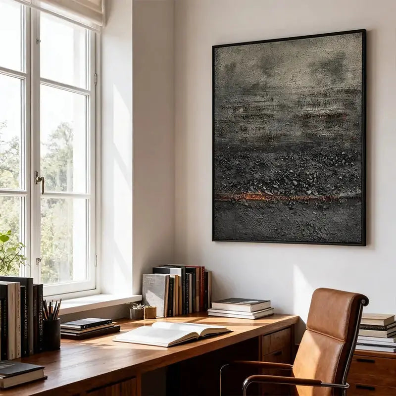 Wabi-Sabi Charcoal & Black Moody Earth Tone Tactile Abstract Wall Art Artmeto Wood wall art