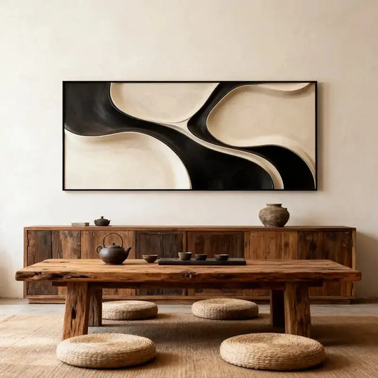 Wabi-Sabi Dual Color Wave Wooden Wall Sculpture for Entryway（副本） Artmeto Wood wall art