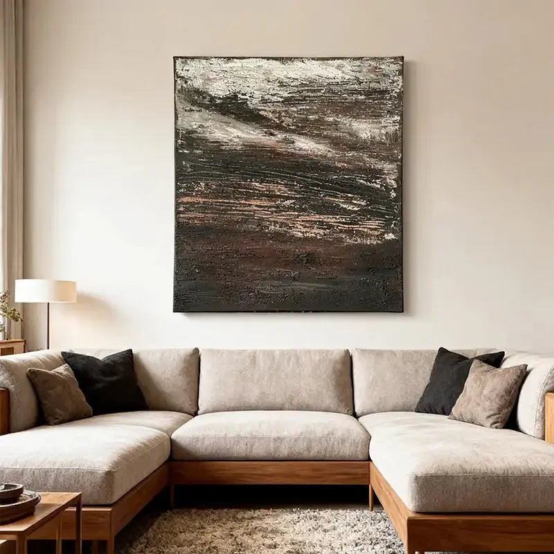 Wabi-Sabi Earthy Neutral Textured Abstract Canvas Oil Painting Artmeto Wood wall art