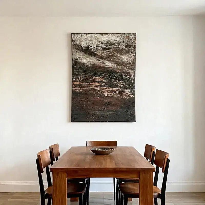 Wabi-Sabi Earthy Neutral Textured Abstract Canvas Oil Painting Artmeto Wood wall art