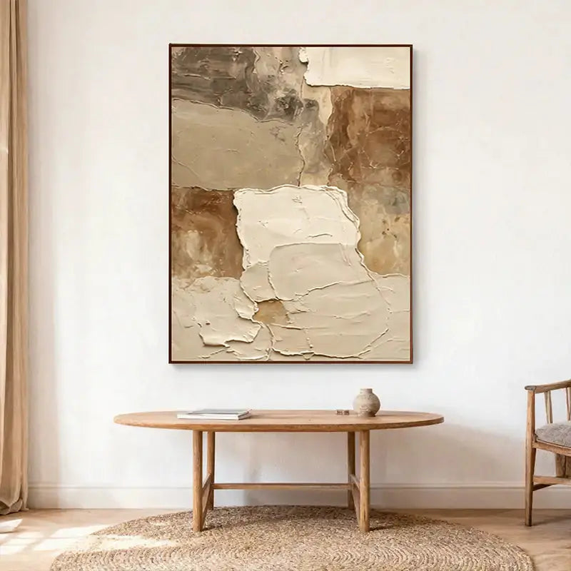 Wabi-Sabi Impasto Earth Tone Abstract Wall Art - Textured Canvas Decor Artmeto Wood wall art