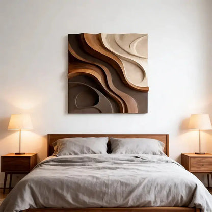 Walnut & Cream Wave 3D Wood Relief Textured Wall Art Artmeto Wood wall art