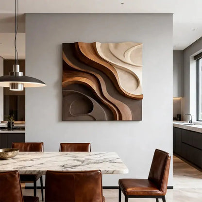 Walnut & Cream Wave 3D Wood Relief Textured Wall Art Artmeto Wood wall art
