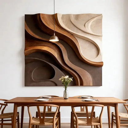 Walnut & Cream Wave 3D Wood Relief Textured Wall Art Artmeto Wood wall art