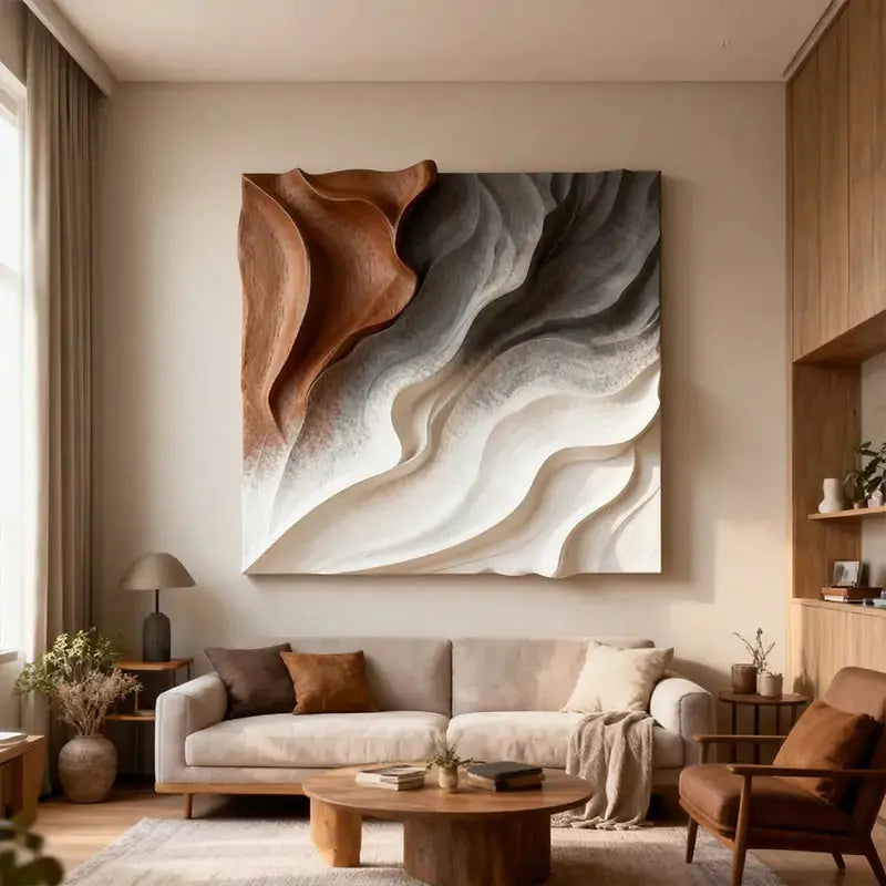 Walnut & Cream Wave 3D Wood Relief Textured Wall Art（副本） Artmeto Wood wall art