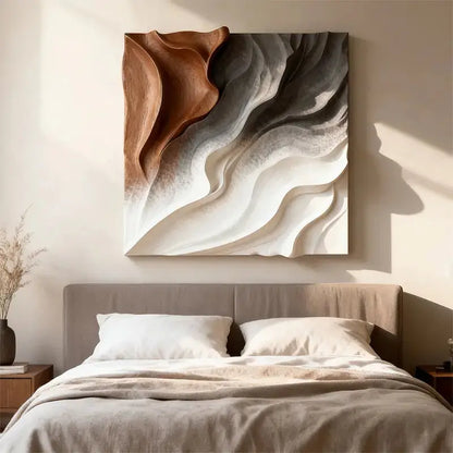 Walnut & Cream Wave 3D Wood Relief Textured Wall Art（副本） Artmeto Wood wall art