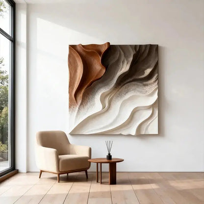Walnut & Cream Wave 3D Wood Relief Textured Wall Art（副本） Artmeto Wood wall art