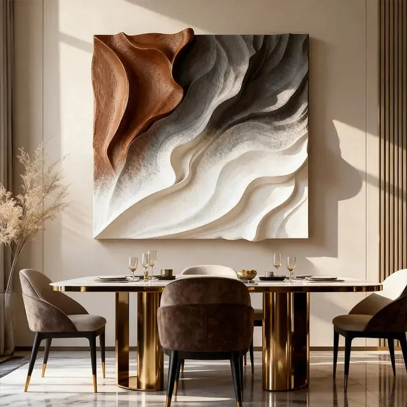 Walnut & Cream Wave 3D Wood Relief Textured Wall Art（副本） Artmeto Wood wall art