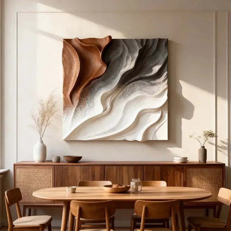 Walnut & Cream Wave 3D Wood Relief Textured Wall Art（副本） Artmeto Wood wall art