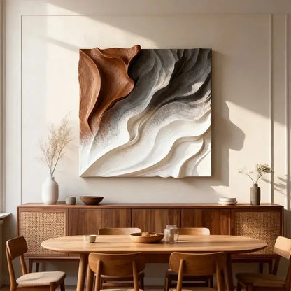 Walnut & Cream Wave 3D Wood Relief Textured Wall Art（副本） Artmeto Wood wall art