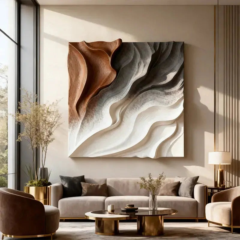 Walnut & Cream Wave 3D Wood Relief Textured Wall Art（副本） Artmeto Wood wall art