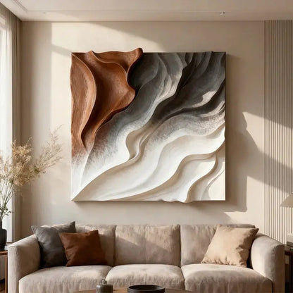 Walnut & Cream Wave 3D Wood Relief Textured Wall Art（副本） Artmeto Wood wall art