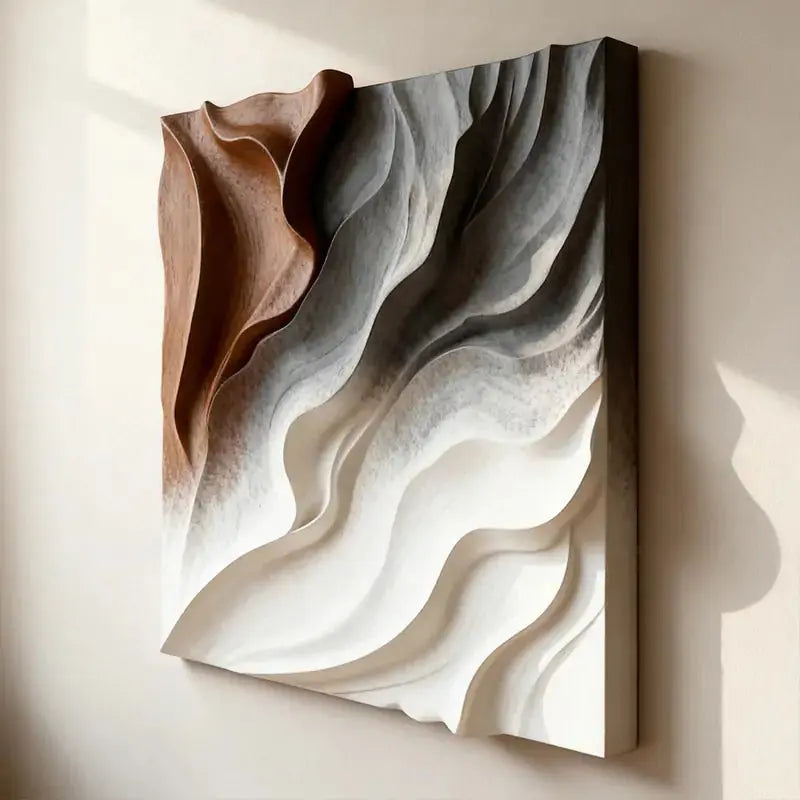 Walnut & Cream Wave 3D Wood Relief Textured Wall Art（副本） Artmeto Wood wall art