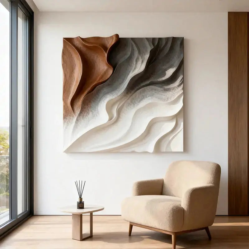 Walnut & Cream Wave 3D Wood Relief Textured Wall Art（副本） Artmeto Wood wall art