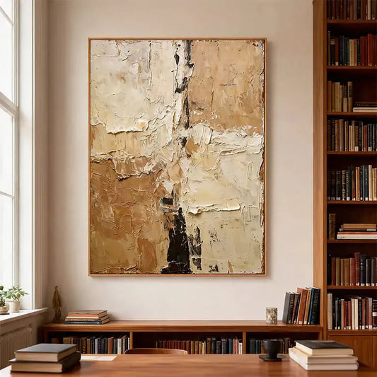 Warm Beige & Taupe Impasto Textured Minimalist Wall Decor Artmeto Wood wall art