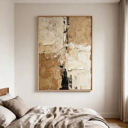 Warm Beige & Taupe Impasto Textured Minimalist Wall Decor Artmeto Wood wall art