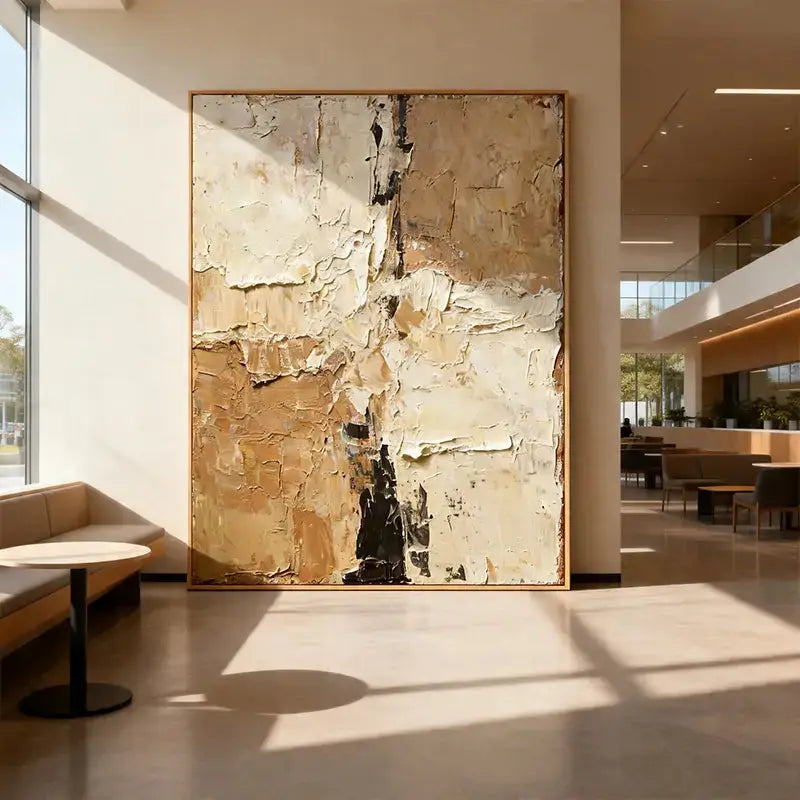 Warm Beige & Taupe Impasto Textured Minimalist Wall Decor Artmeto Wood wall art