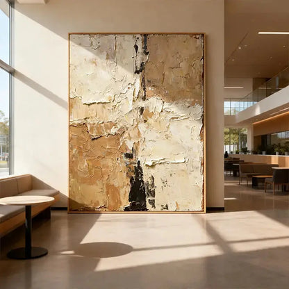 Warm Beige & Taupe Impasto Textured Minimalist Wall Decor Artmeto Wood wall art