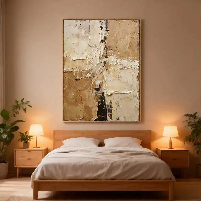 Warm Beige & Taupe Impasto Textured Minimalist Wall Decor Artmeto Wood wall art
