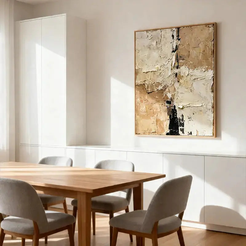 Warm Beige & Taupe Impasto Textured Minimalist Wall Decor Artmeto Wood wall art