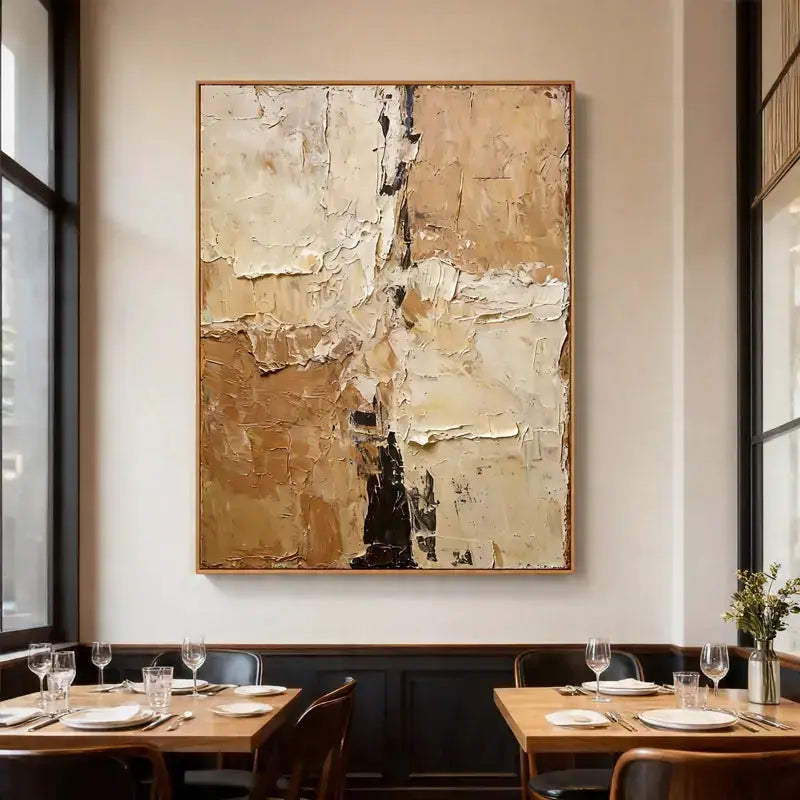 Warm Beige & Taupe Impasto Textured Minimalist Wall Decor Artmeto Wood wall art