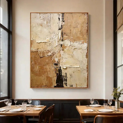 Warm Beige & Taupe Impasto Textured Minimalist Wall Decor Artmeto Wood wall art