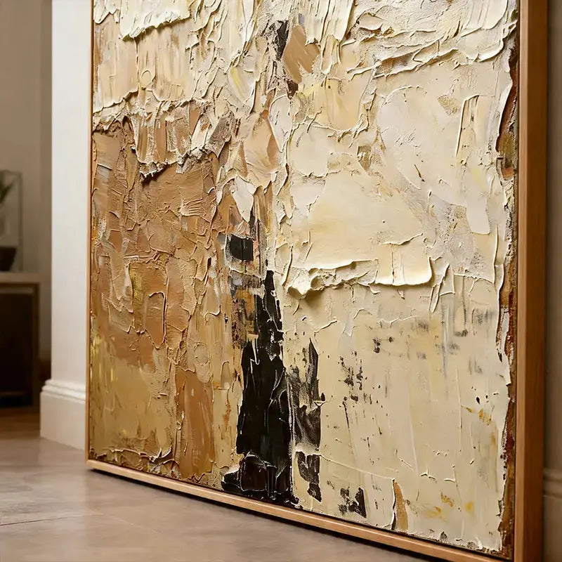 Warm Beige & Taupe Impasto Textured Minimalist Wall Decor Artmeto Wood wall art