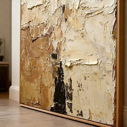 Warm Beige & Taupe Impasto Textured Minimalist Wall Decor Artmeto Wood wall art