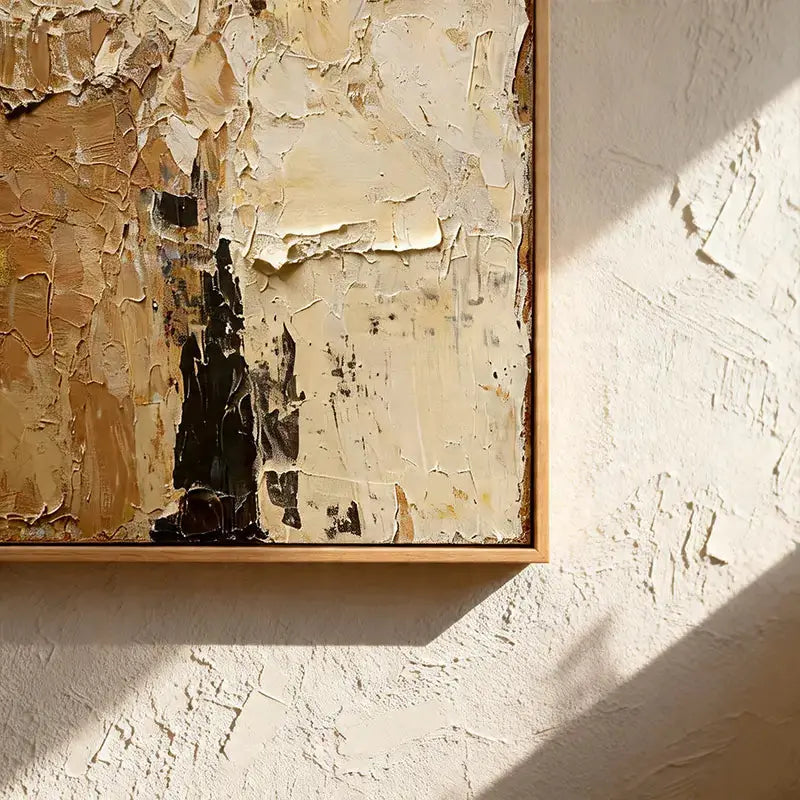 Warm Beige & Taupe Impasto Textured Minimalist Wall Decor Artmeto Wood wall art