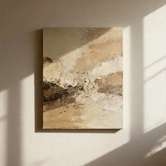 Warm Beige & Taupe Impasto Textured Wall Art-Abstract Canvas Decor Artmeto Wood wall art