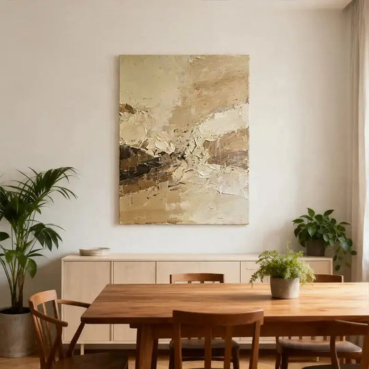 Warm Beige & Taupe Impasto Textured Wall Art-Abstract Canvas Decor Artmeto Wood wall art