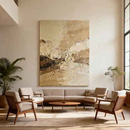 Warm Beige & Taupe Impasto Textured Wall Art-Abstract Canvas Decor Artmeto Wood wall art