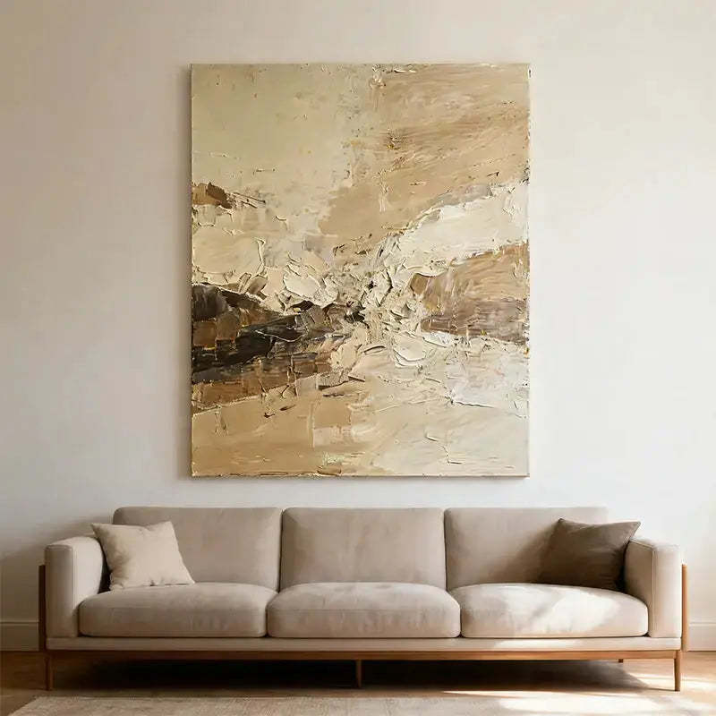 Warm Beige & Taupe Impasto Textured Wall Art-Abstract Canvas Decor Artmeto Wood wall art