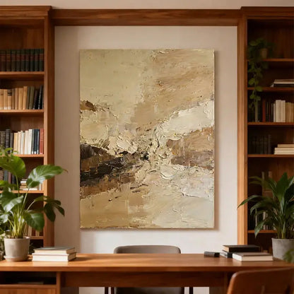 Warm Beige & Taupe Impasto Textured Wall Art-Abstract Canvas Decor Artmeto Wood wall art