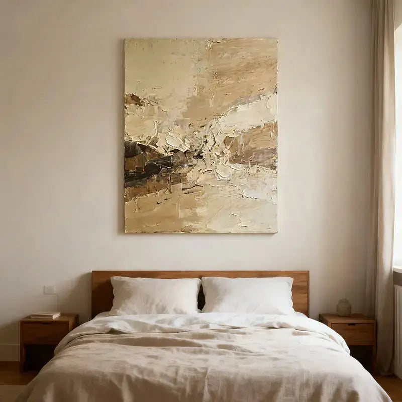 Warm Beige & Taupe Impasto Textured Wall Art-Abstract Canvas Decor Artmeto Wood wall art