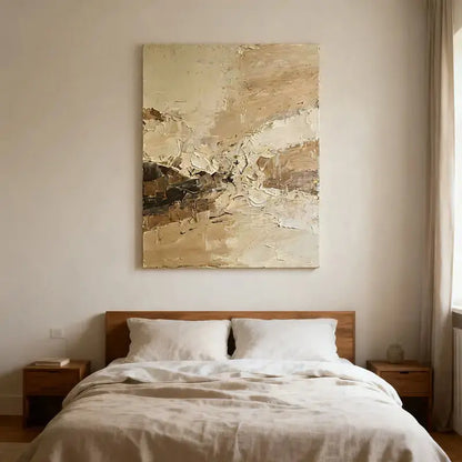 Warm Beige & Taupe Impasto Textured Wall Art-Abstract Canvas Decor Artmeto Wood wall art