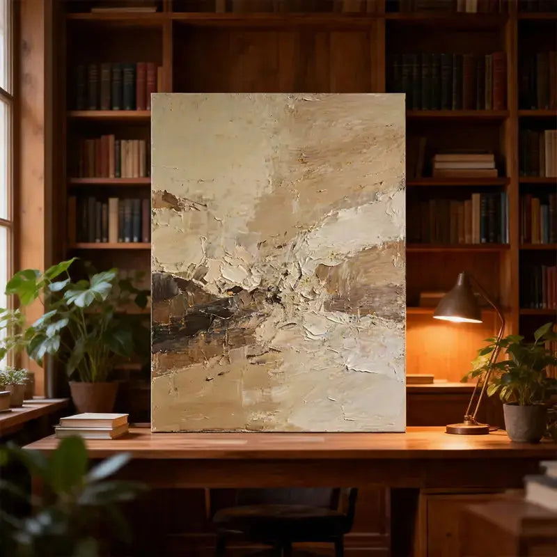 Warm Beige & Taupe Impasto Textured Wall Art-Abstract Canvas Decor Artmeto Wood wall art