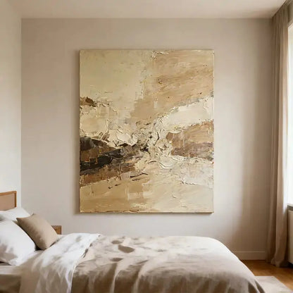 Warm Beige & Taupe Impasto Textured Wall Art-Abstract Canvas Decor Artmeto Wood wall art