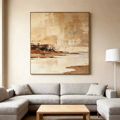 Warm Beige & Terracotta Waterscape Textured Abstract Canvas Art Artmeto Wood wall art