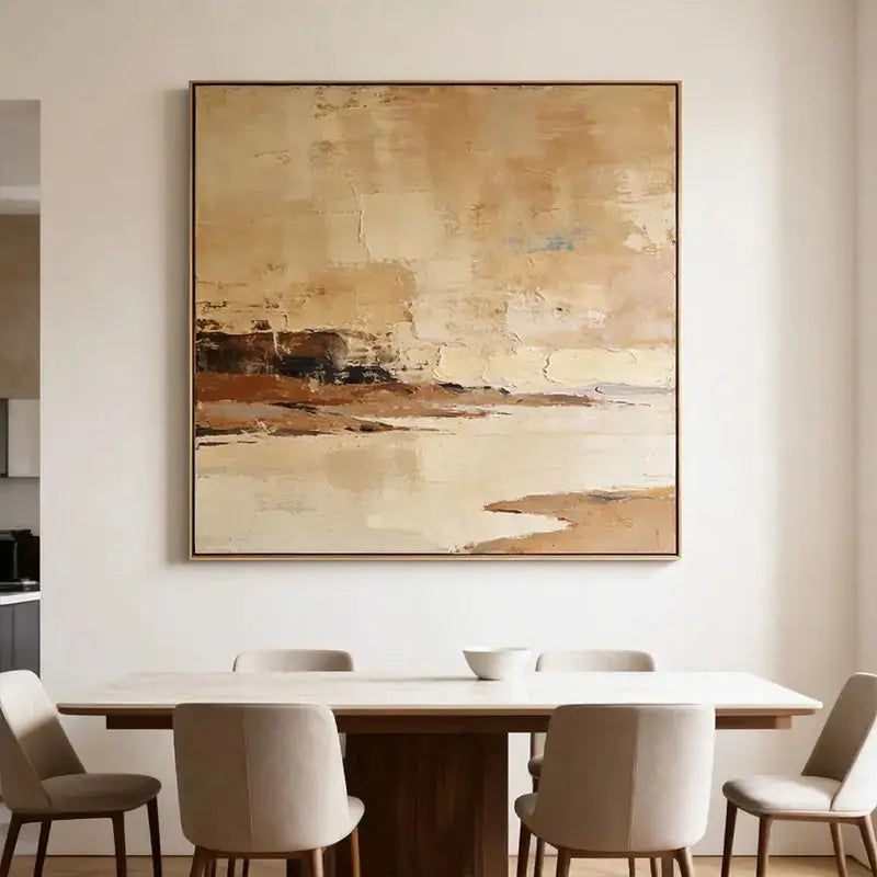 Warm Beige & Terracotta Waterscape Textured Abstract Canvas Art Artmeto Wood wall art