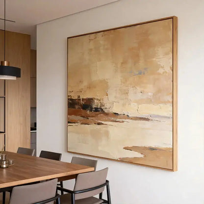 Warm Beige & Terracotta Waterscape Textured Abstract Canvas Art Artmeto Wood wall art