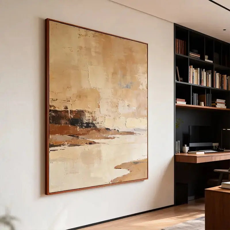 Warm Beige & Terracotta Waterscape Textured Abstract Canvas Art Artmeto Wood wall art