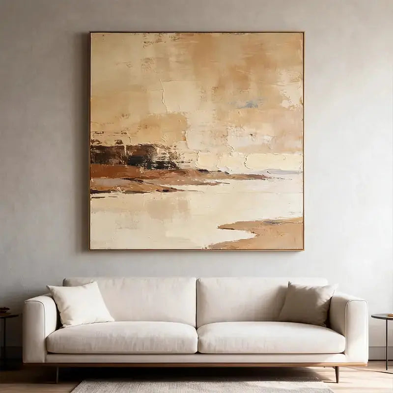 Warm Beige & Terracotta Waterscape Textured Abstract Canvas Art Artmeto Wood wall art