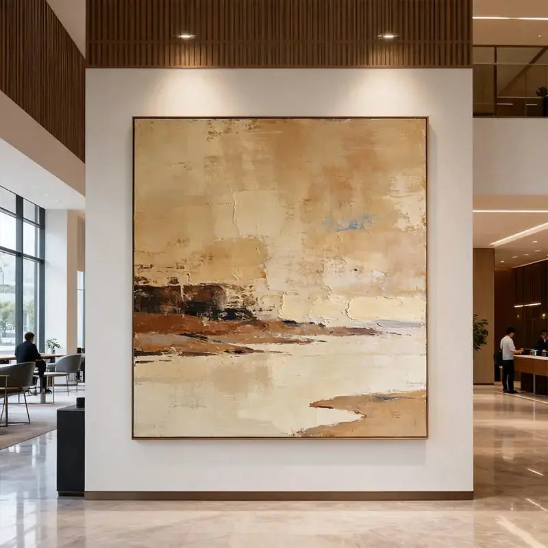 Warm Beige & Terracotta Waterscape Textured Abstract Canvas Art Artmeto Wood wall art