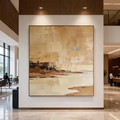 Warm Beige & Terracotta Waterscape Textured Abstract Canvas Art Artmeto Wood wall art