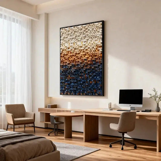 Warm Earth to Deep Blue Vertical 3D Wood Mosaic Sculpture Artmeto Wood wall art