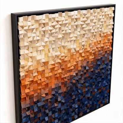 Warm Earth to Deep Blue Vertical 3D Wood Mosaic Sculpture Artmeto Wood wall art
