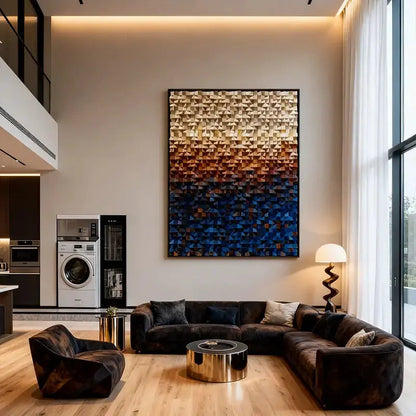 Warm Earth to Deep Blue Vertical 3D Wood Mosaic Sculpture Artmeto Wood wall art