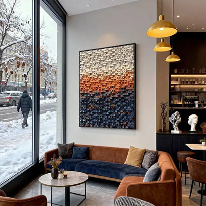 Warm Earth to Deep Blue Vertical 3D Wood Mosaic Sculpture Artmeto Wood wall art