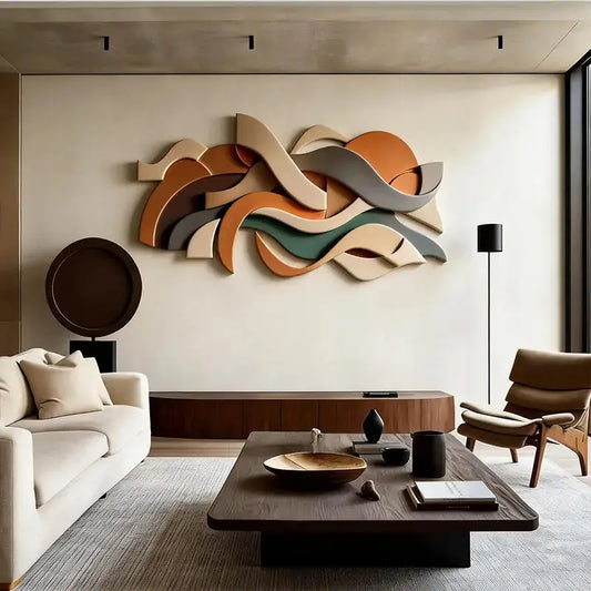 Warm Earthy Tones Layered Wave Textured Wall Decor Artmeto Wood wall art